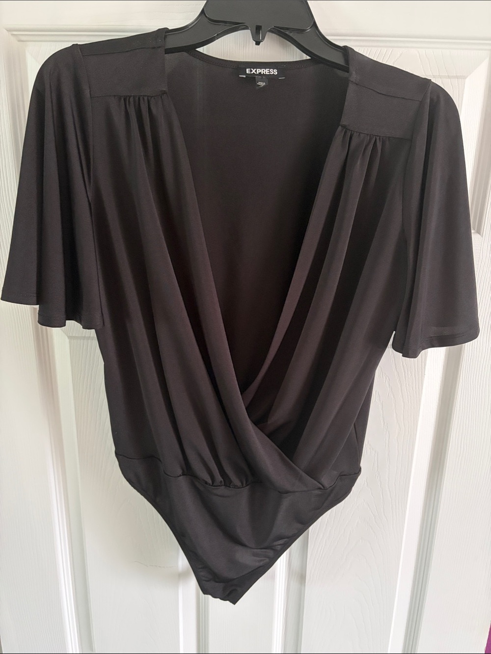 Express Black Draped Surplice Bodysuit